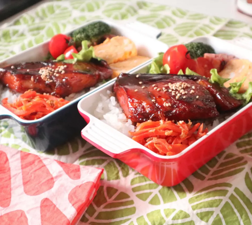 高校生男子＆中学生男子弁当🍱ぶりの照り焼き|なかじー。さん