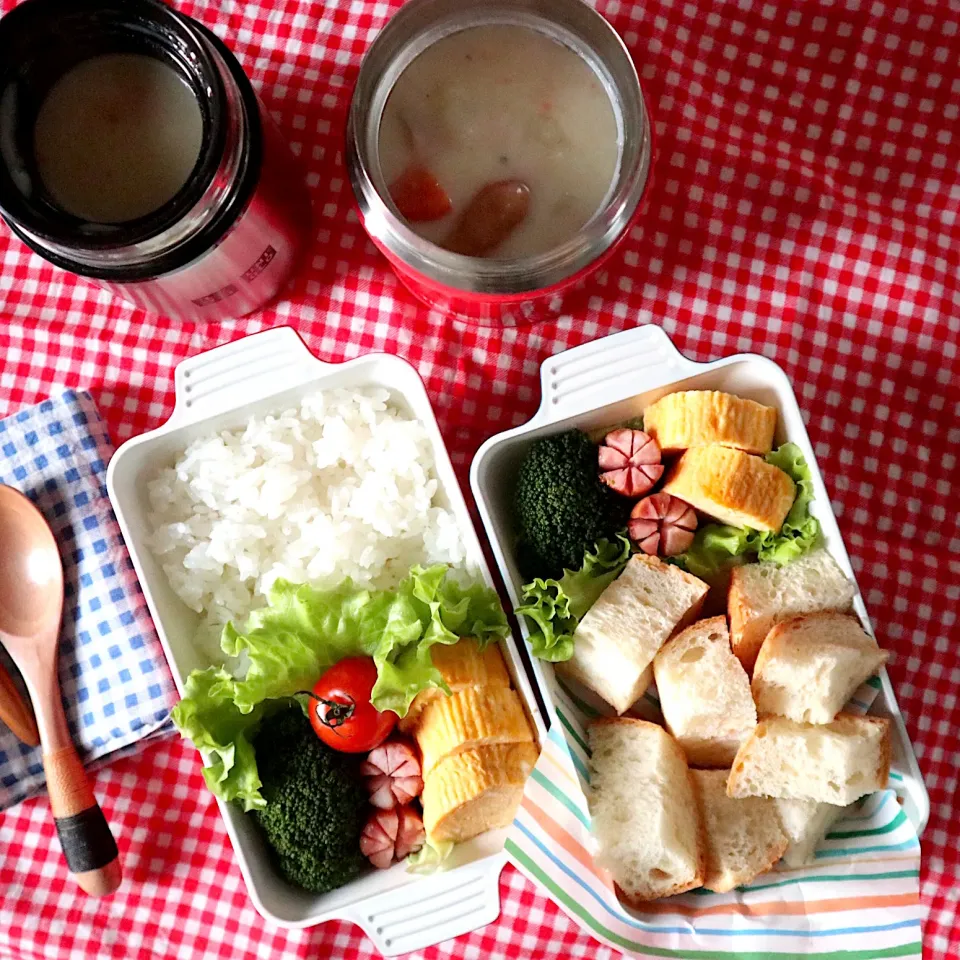 高校生男子＆中学生男子弁当🍱パン派とごはん派に分かれたシチュー弁当|なかじー。さん