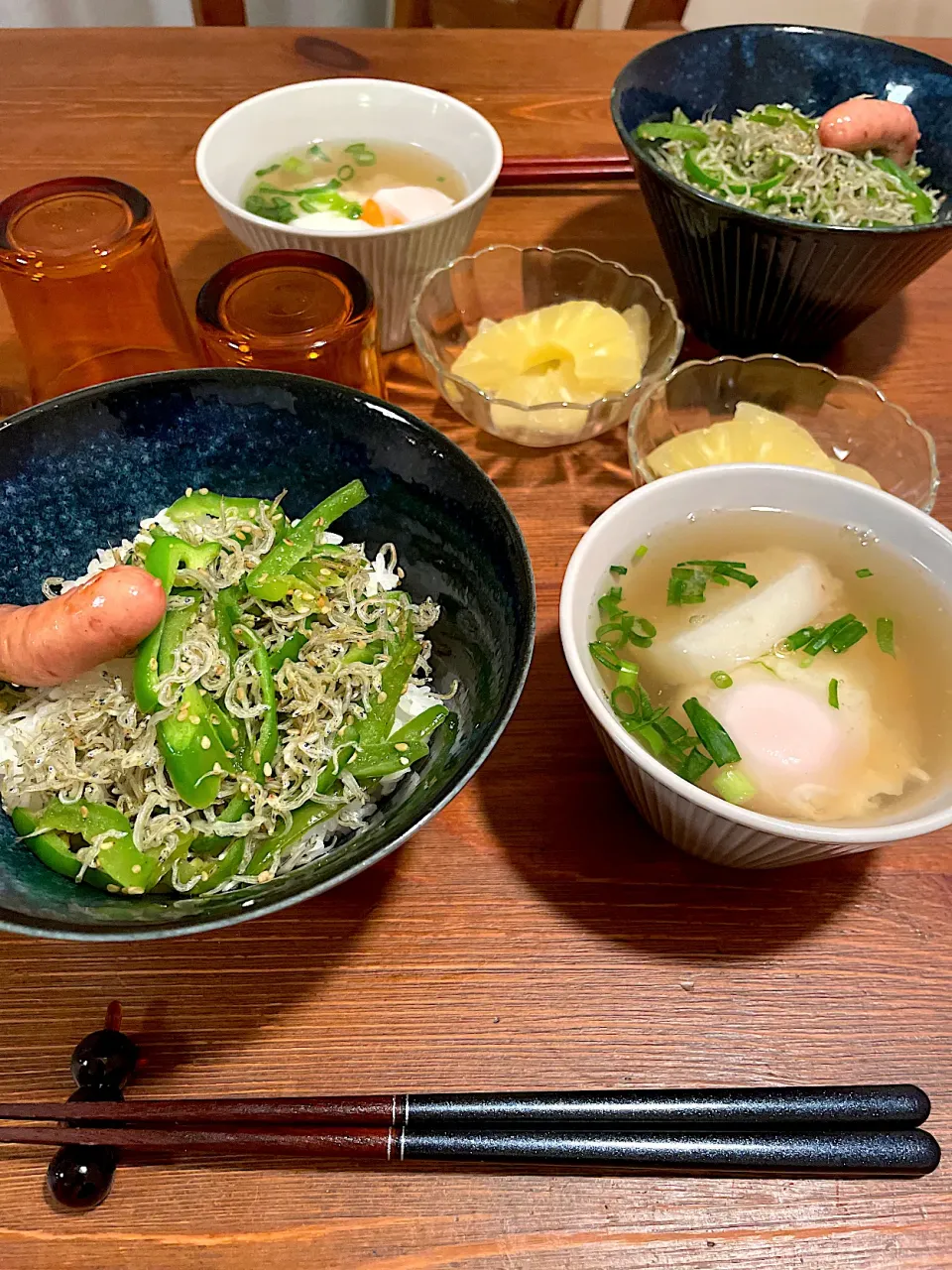 ピーマン雑魚飯、半熟卵のお味噌汁|ＭＡＲＵＥ家の食卓さん