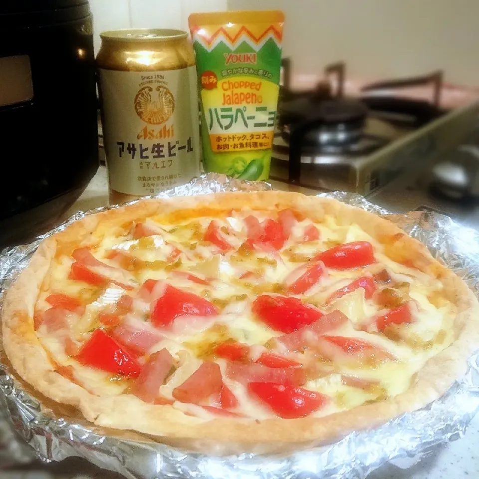 ピザ🍕
#ハラペーニョ塗り塗りーーー❤️
#具沢山にしてみた笑笑
#マルエフ🍺😆💕|GGGさん