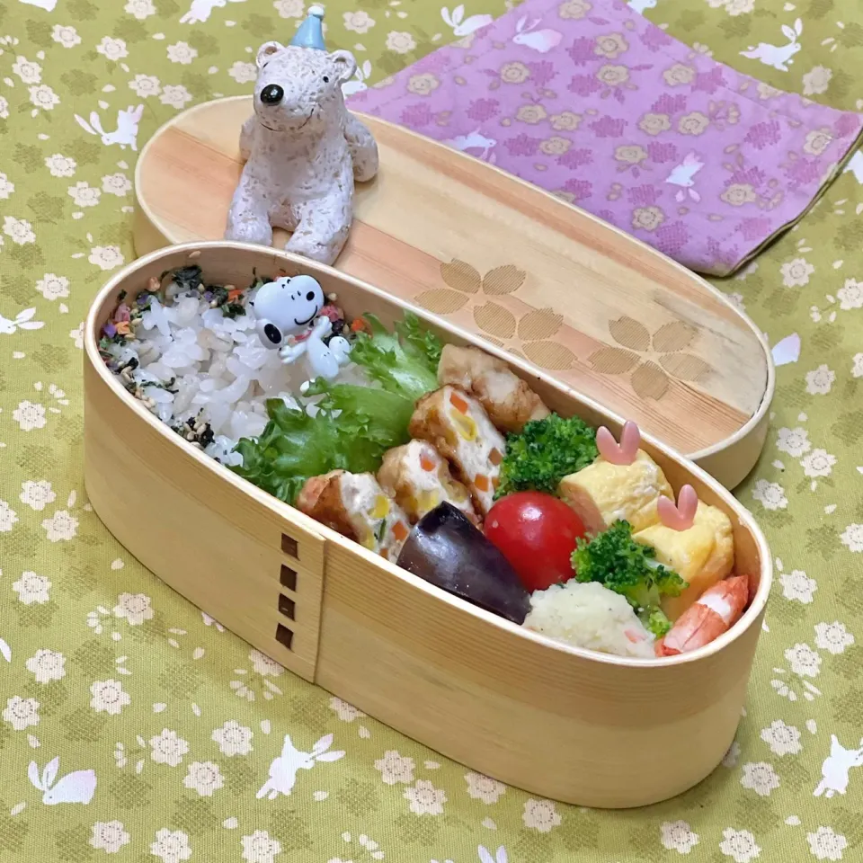 野菜たっぷり鶏ひき肉バーグ☘の💙ちゃんお弁当　1/21金|sweet homeさん