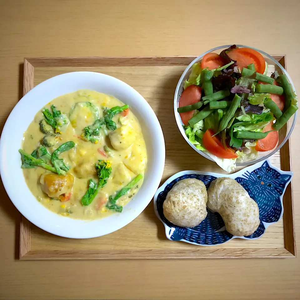 #vegan 
豆乳シチューと玄米餅|makiko_aさん