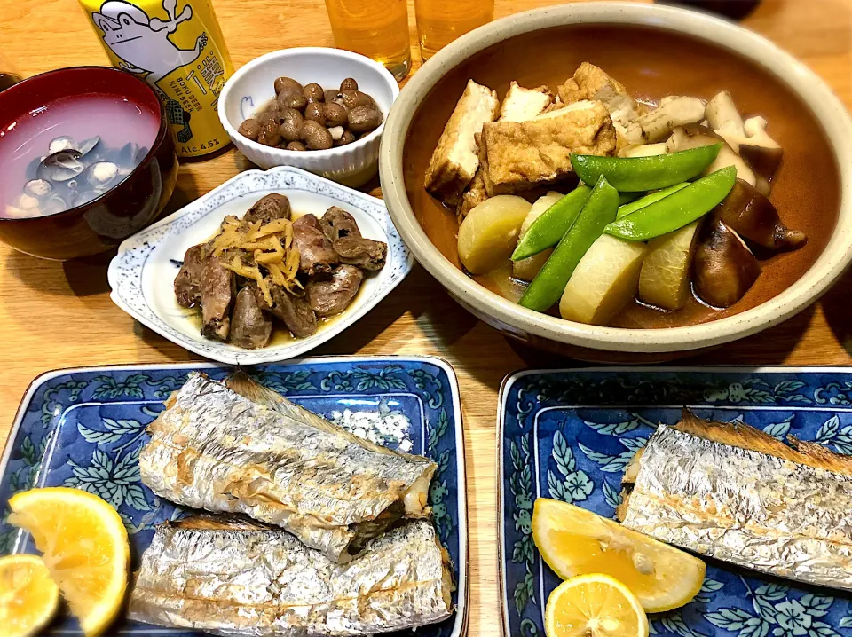 太刀魚塩焼き　ハツの生姜煮込み　煮〆（厚揚げ・大根・椎茸、ごぼう）|じゅんさんさん