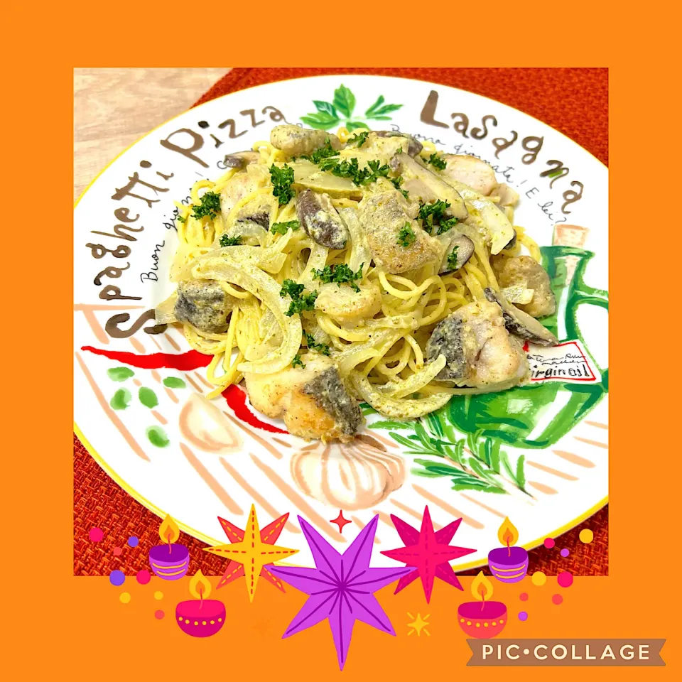 たらと椎茸のクリームパスタ|まめもにおさん