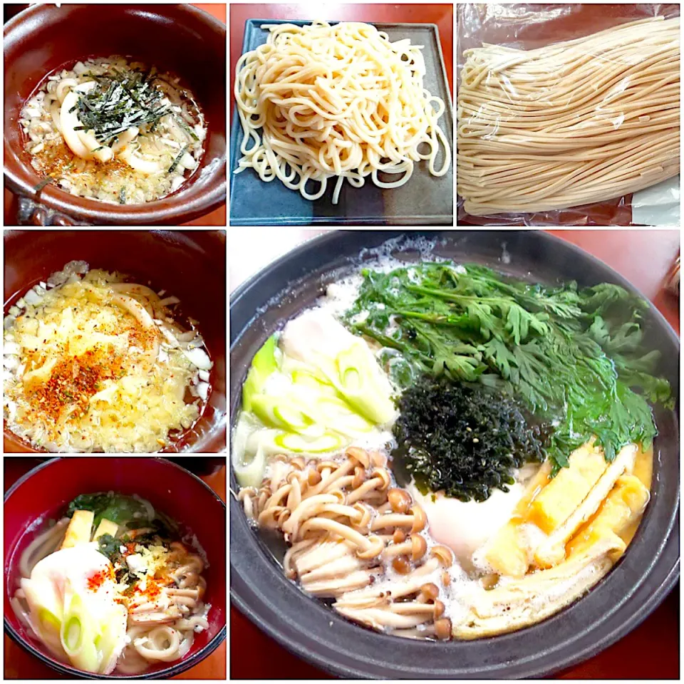 Snapdishの料理写真:Sunday brunch🍴讃岐うどんde冷やしたぬきからのぉ鍋焼ききつね|🌈Ami🍻さん