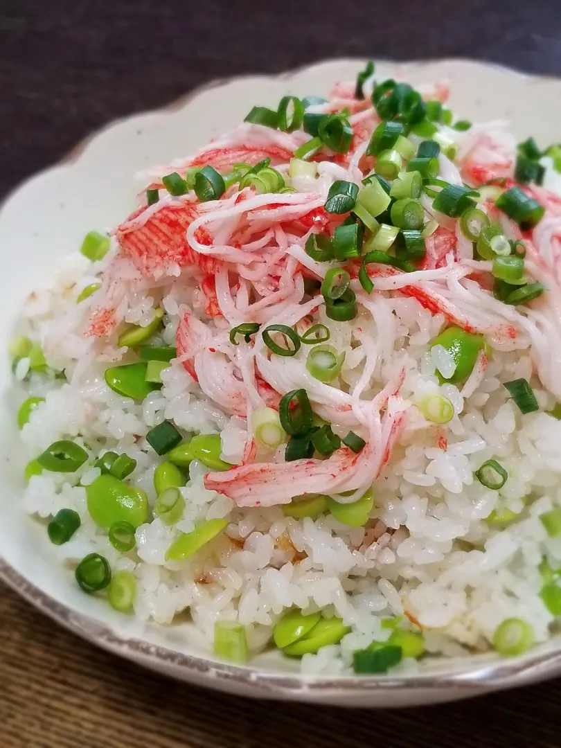 枝豆とカニカマの混ぜご飯|ぱんだのままんさん