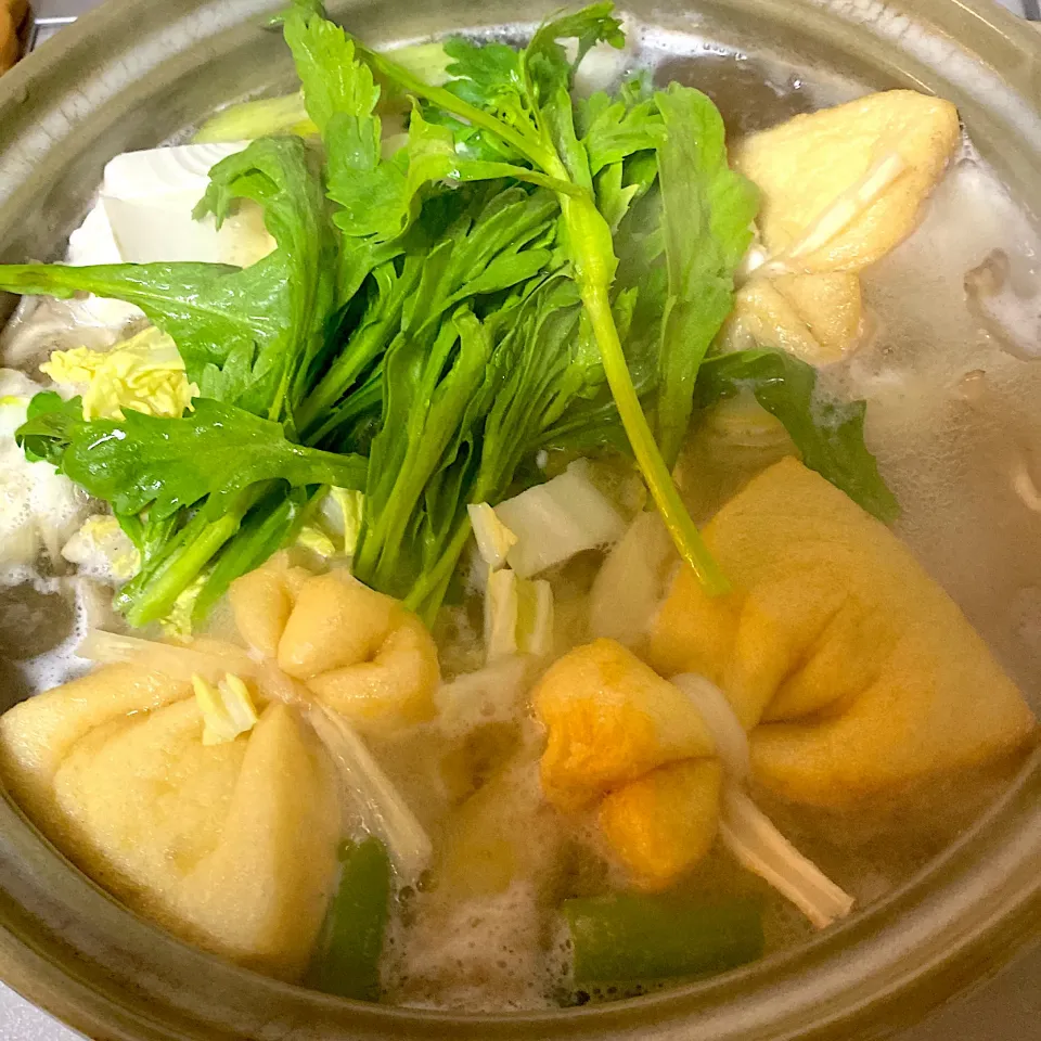 鱈と鶏肉の鍋物　餅入り巾着入り|もえさん