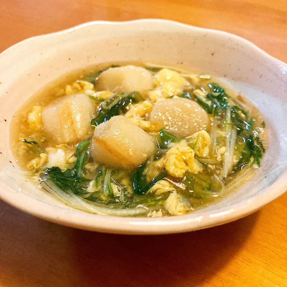 水菜と麸の餡掛け卵とじ|しらたまさん