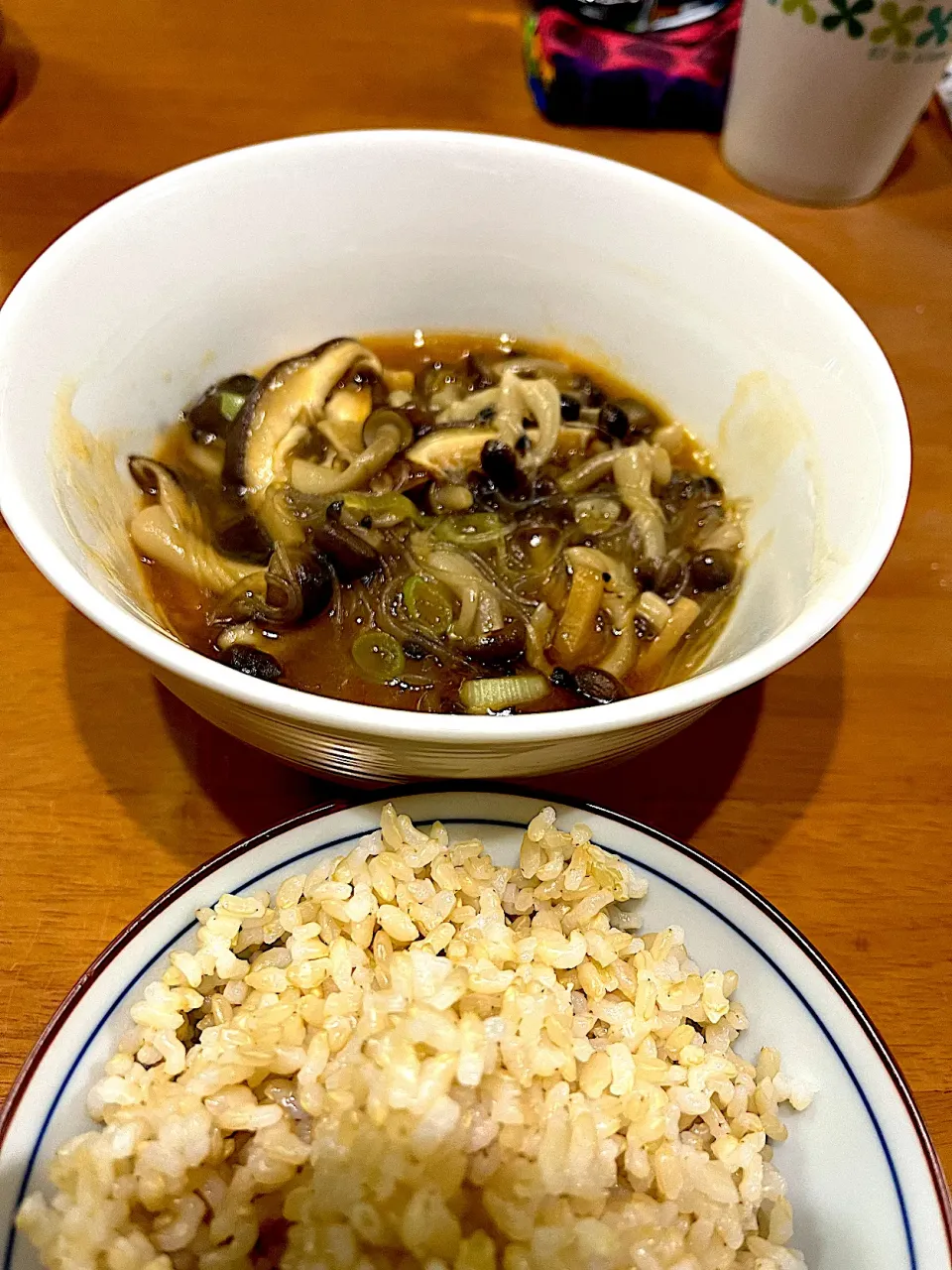 挽肉を買っていなかったのでキノコで！ #夕飯　あきたこまち玄米ご飯、麻婆春雨(キノコで) 花椒たしたら更に高級感な味がした！|ms903さん