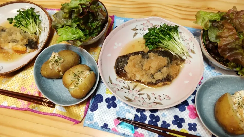 カレイのおろし煮
新じゃが 明太子クリームチーズ
サラダ|ひろゴーヤさん