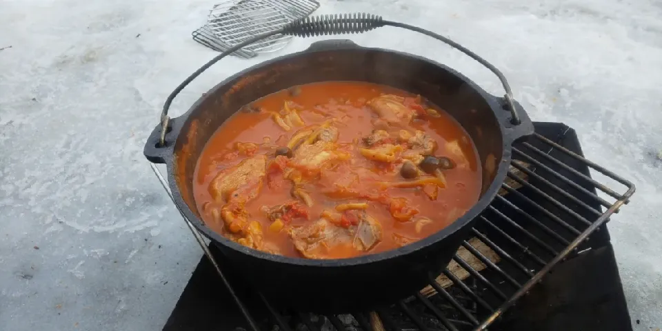 チキンのトマトソース煮込みでキャンプ飯。
牛乳を多めに入れて酸味を少し消してまろやかにしました。|kamekameさん