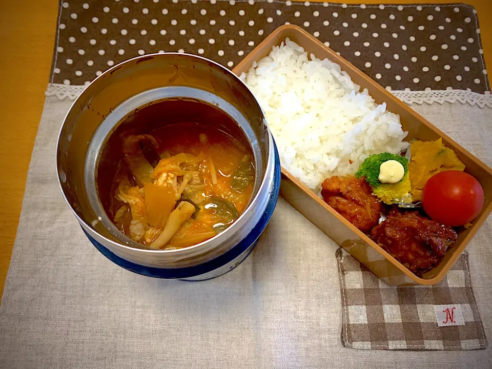 純豆腐チゲ✨唐揚げ甘辛😊かぼちゃ🎃🥦🍅🍚|あやこさん