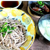 お蕎麦　　茄子の煮浸し　コンソメ野菜スープ|akihuyuさん