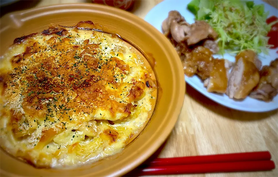 白菜厚揚げマカロニの味噌グラタン|うぐさん