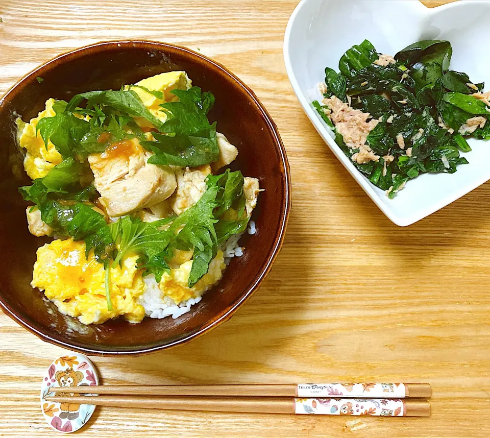 鶏ムネ肉の梅玉照り丼 ツナとほうれん草の胡麻和え|❦れなな❦さん