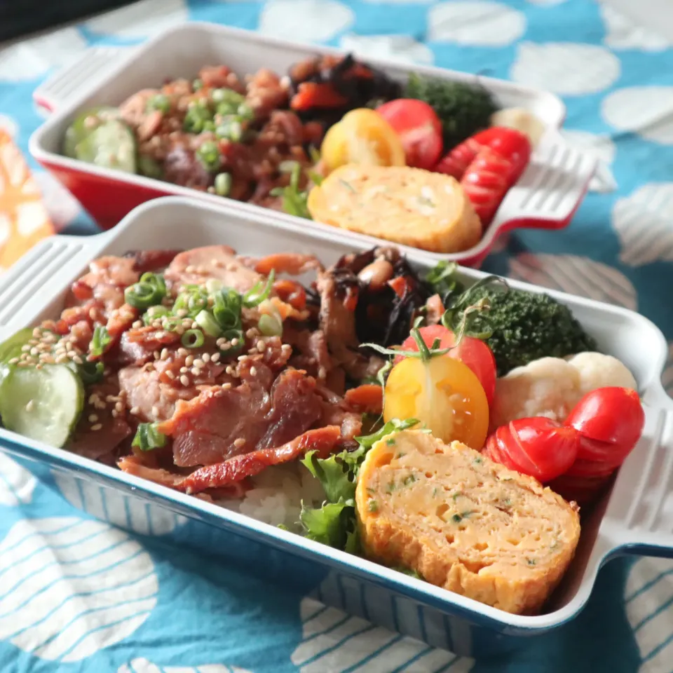 高校生男子＆中学生男子弁当🍱市販品鶏チャーシューでズボラ飯|なかじー。さん