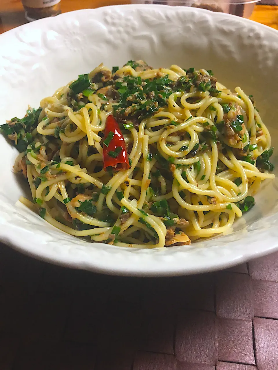 さば缶とにらのパスタ|沖壮平さん