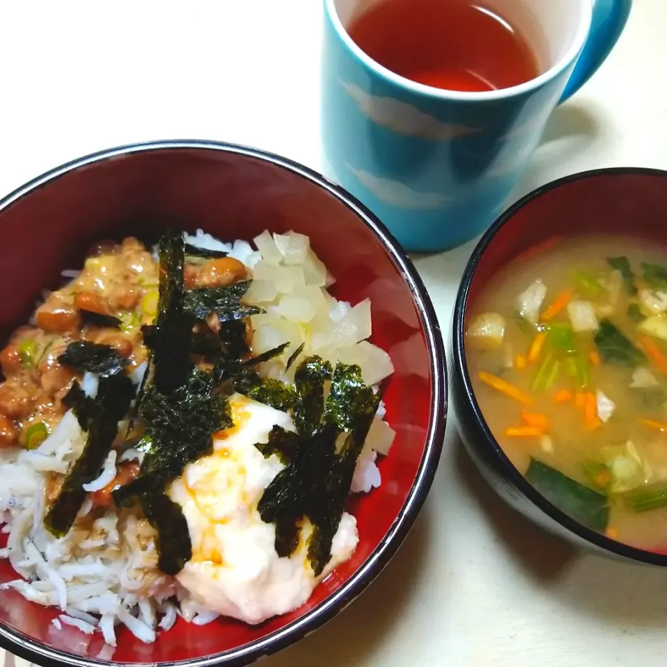 納豆とろろたくあんしらす丼|うたかた。さん