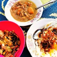 Snapdishの料理写真:Ayam masak kurma, telur kicap dan sayur kubis|Iman Kamalさん