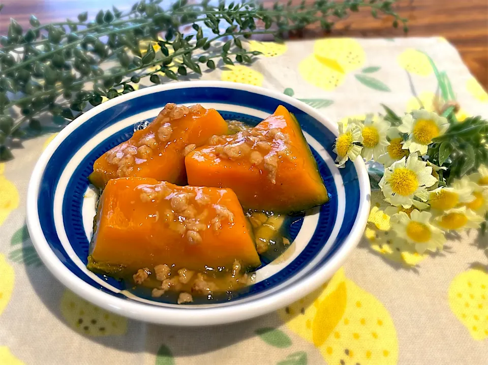 シャリマーさんの料理 かぼちゃの大豆のお肉あんかけ

２つのモニター商品の合体②🤣作りましたღ|🌼はなちゃん🌼さん