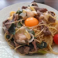 すき焼き風パスタ|かずーーーいさん