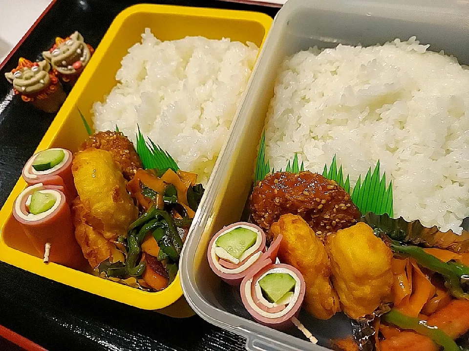 Snapdishの料理写真:夫弁当、息子弁当|みどりさん