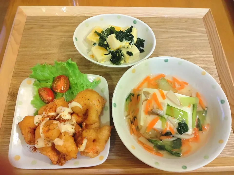 ☆エビマヨ
☆あんかけ豆腐
☆高野豆腐とワカメの卵とじ|chikakoさん