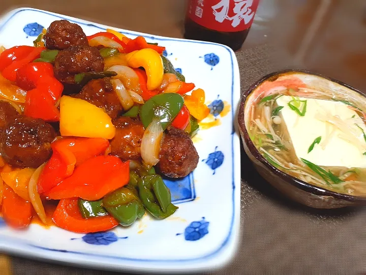 肉だんご甘酢あん
豆腐キノコ餡掛け|びせんさん