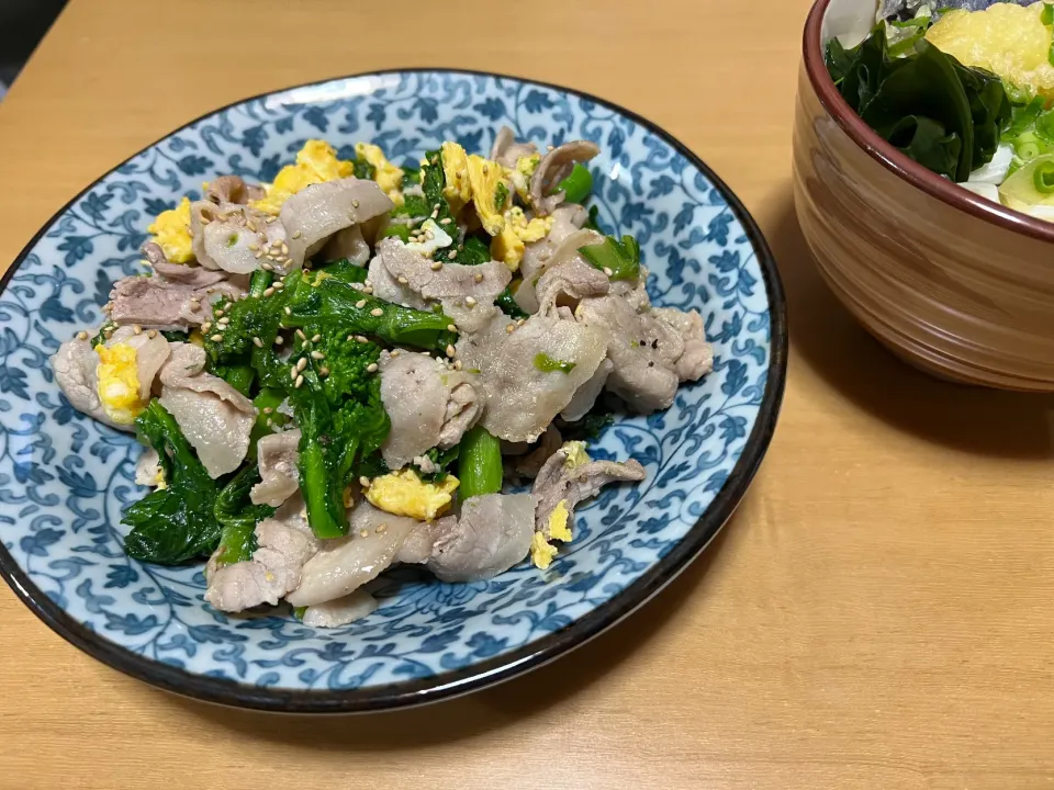 豚バラと菜の花の卵炒め|ハルのただ飯さん