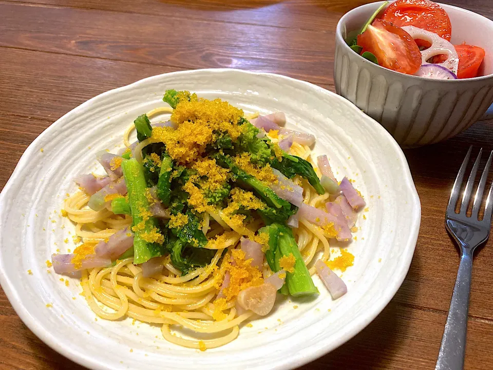 紅大根と菜の花とからすみのパスタ🍝|n_nさん