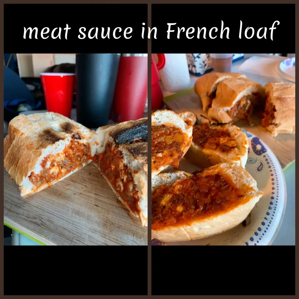 Snapdishの料理写真:meat sauce in French loaf!!|Kazumiさん