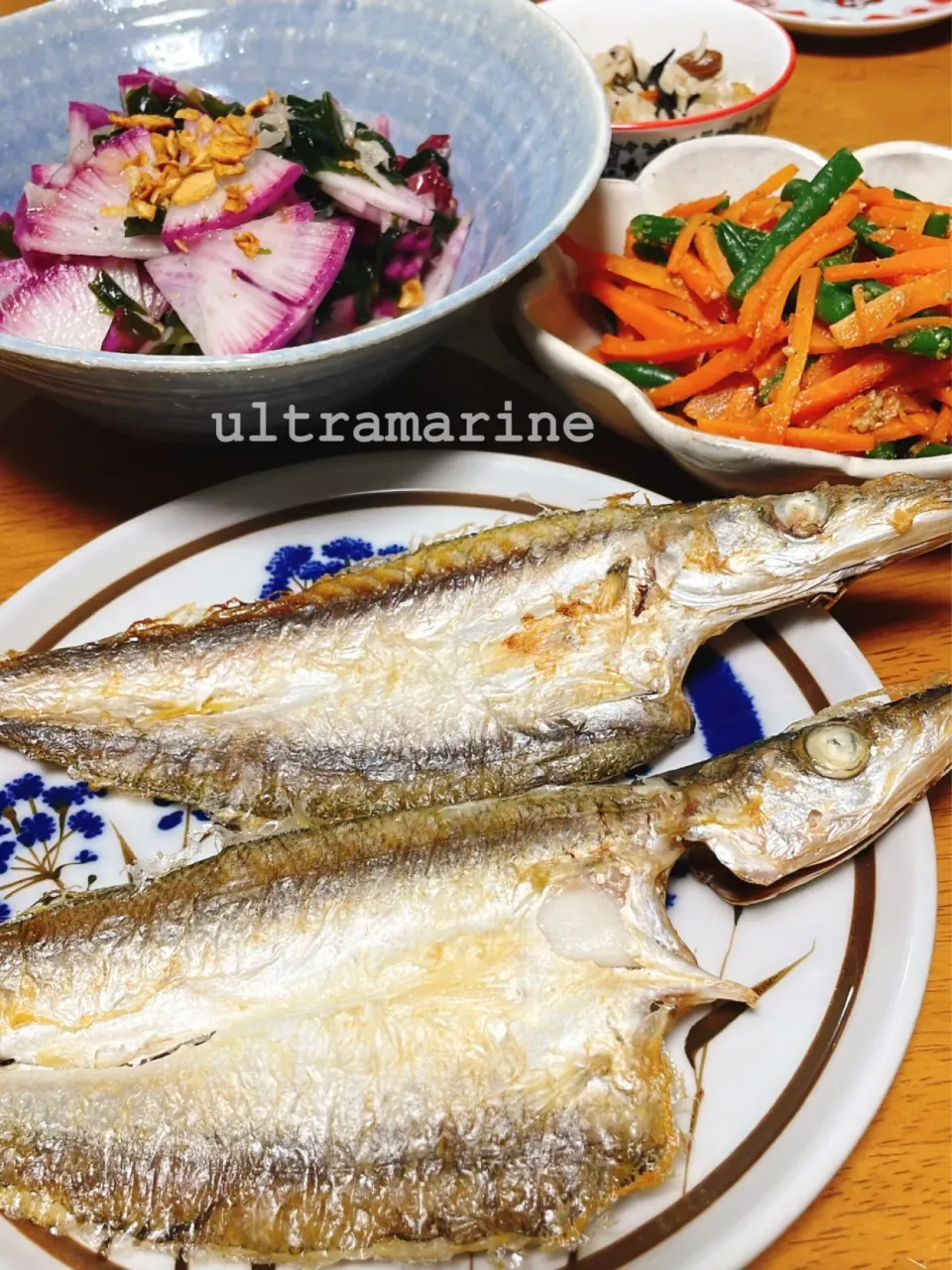 Snapdishの料理写真:＊かます、紫大根わかめのゆずポン酢♪＊|ultramarineさん