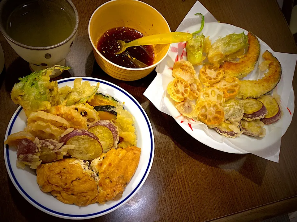 焼きがんもと野菜の天丼　十六穀ごはん　煎茶|ch＊K*∀o(^^*)♪さん