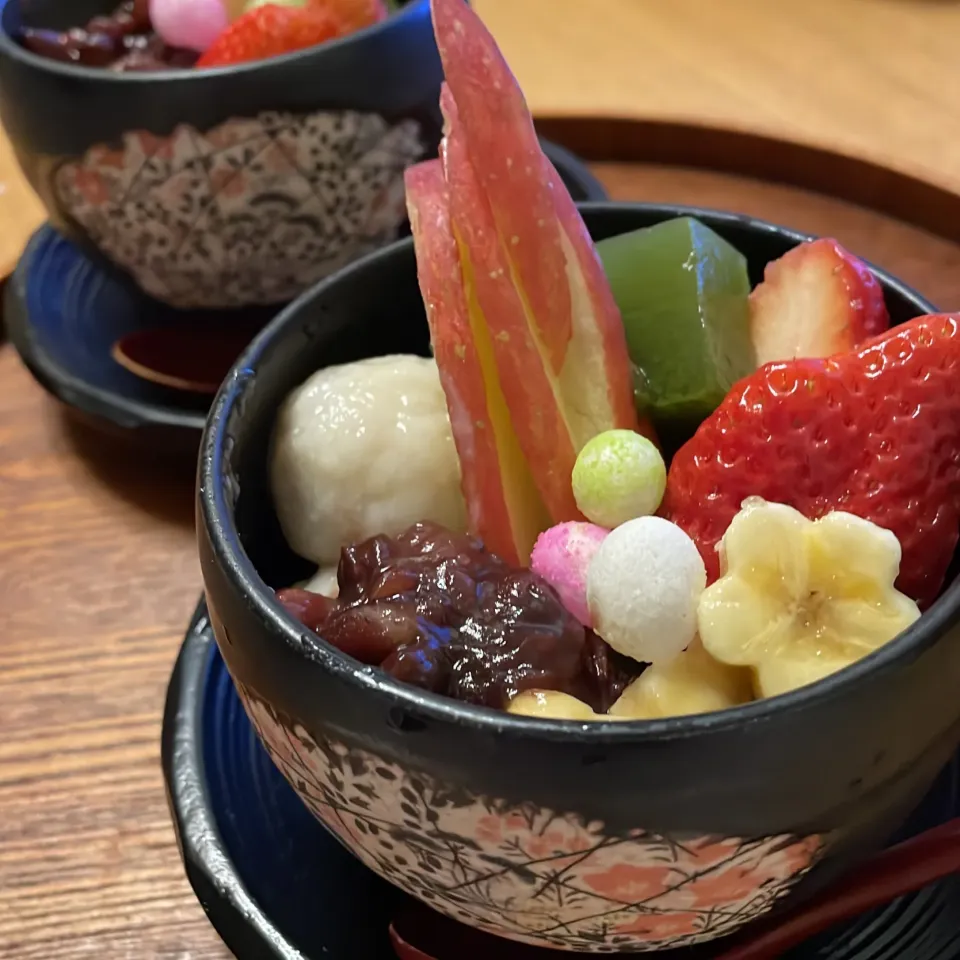 Snapdishの料理写真:抹茶フルーツ白玉あんみつ|mokoさん