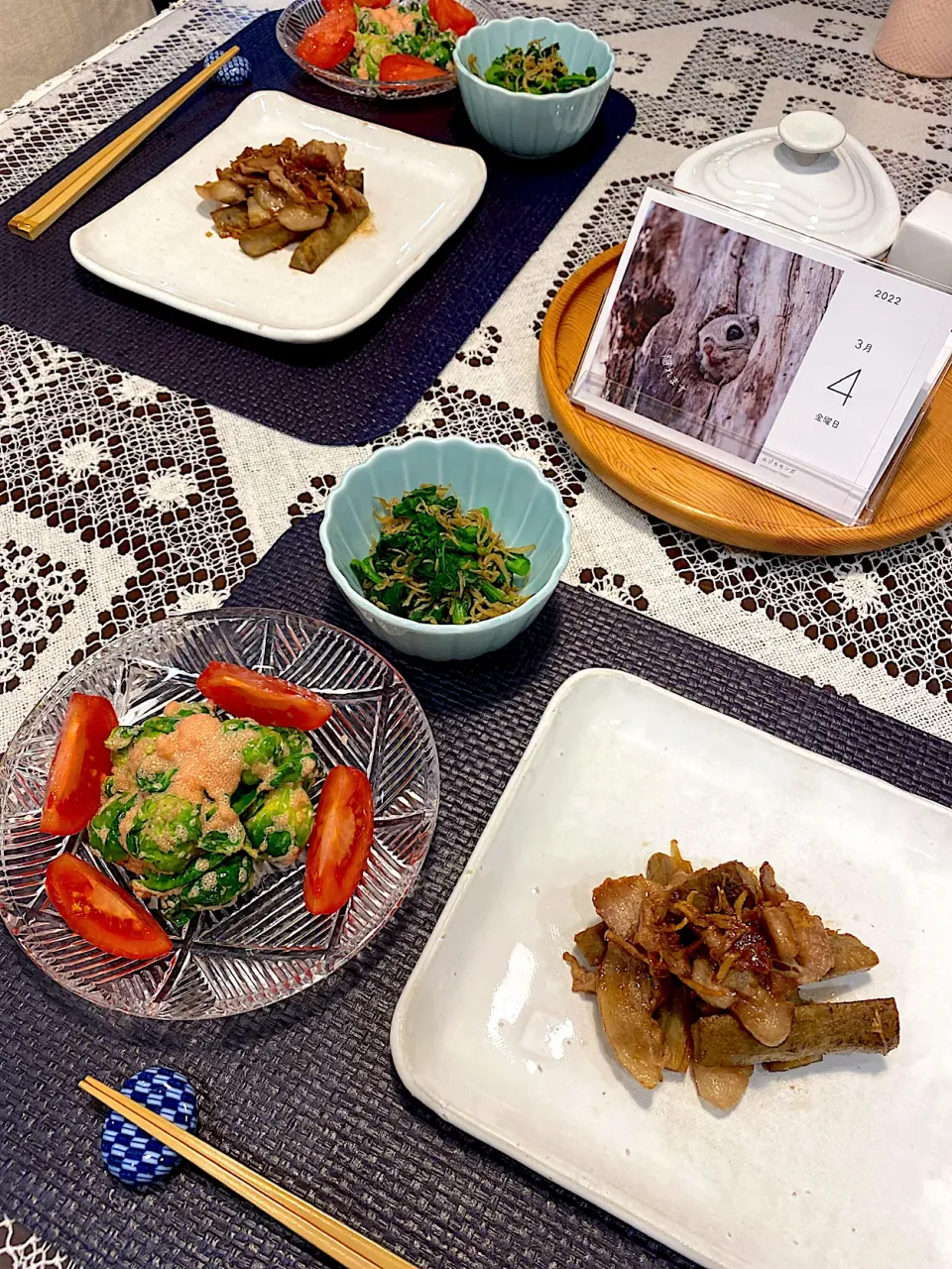 豚肉と牛蒡ニンニク醤油煮、芽キャベツ明太和え|papinさん