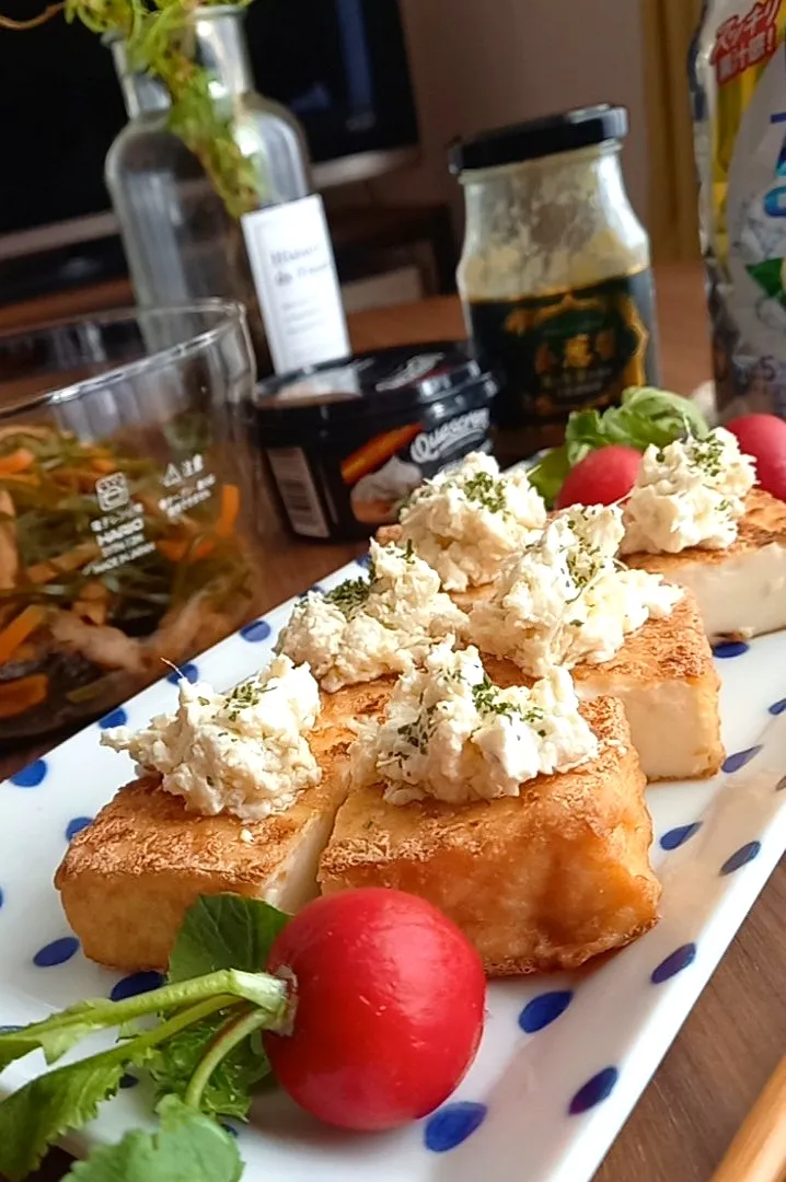 ﾈｷﾞ塩ｸﾘﾁｵﾝｻﾞ焼き厚揚げ|まりおさん