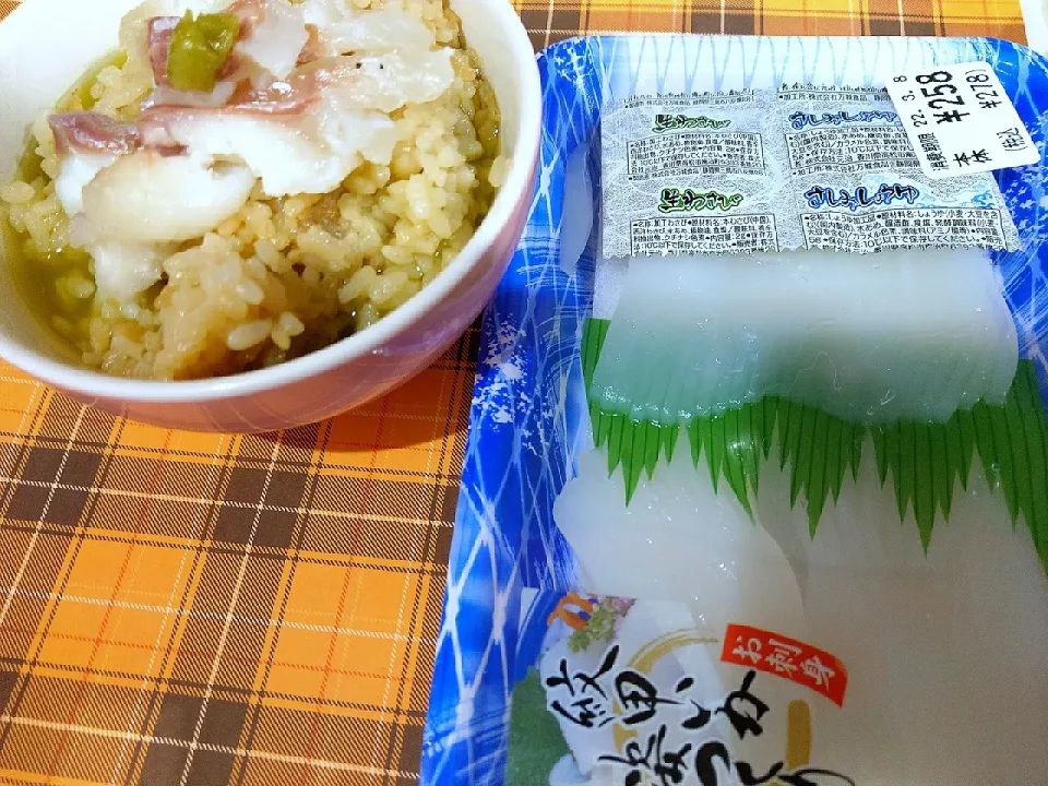 鯛茶漬け&イカのおつくり|もちもちだいたいひこ🐺さん