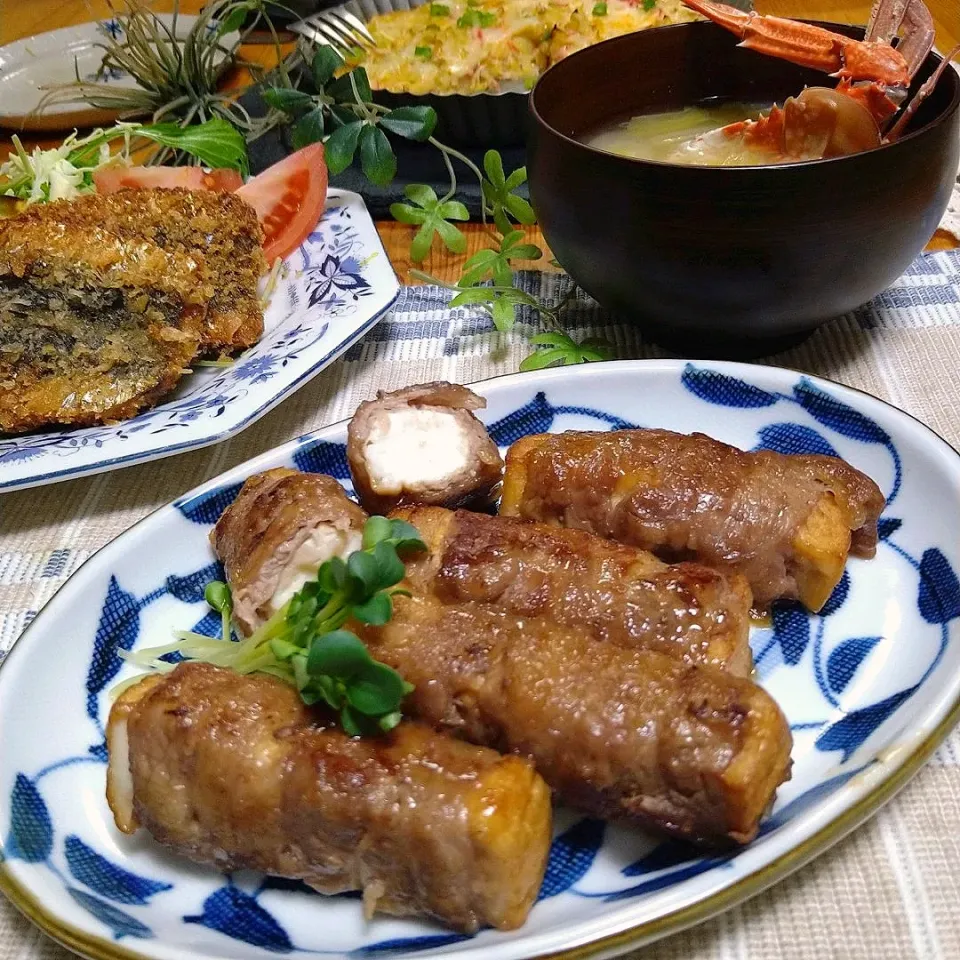 Snapdishの料理写真:絹厚揚げの肉巻き甘辛煮♬|とまと🍅さん