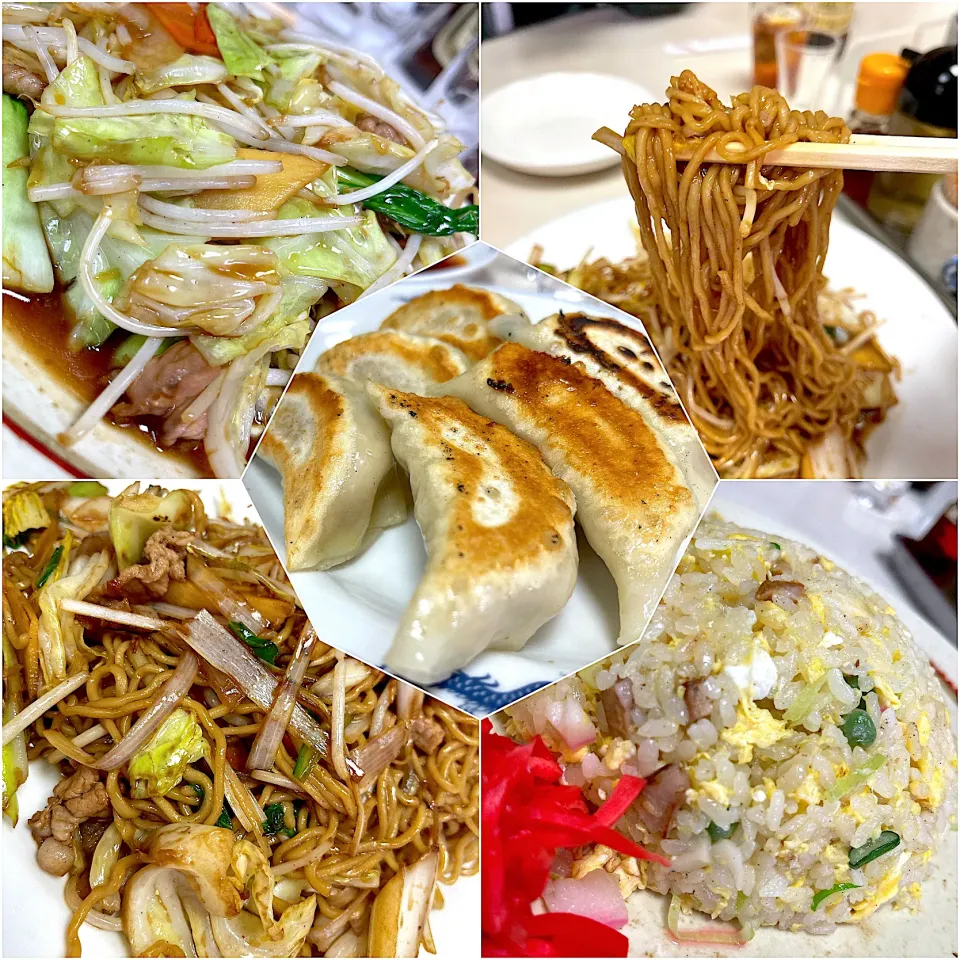 餃子、肉野菜炒め、台湾焼きそば(醤油)、チャーハン@一番|塩豚骨さん