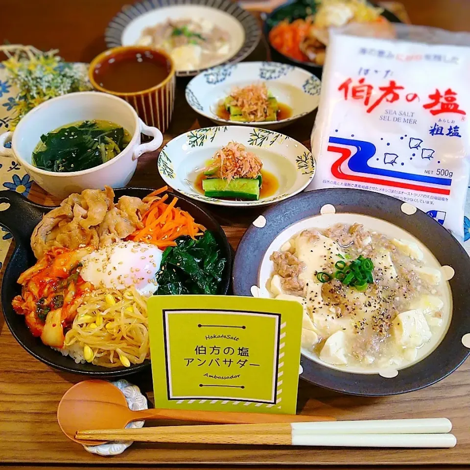 ビビンバ丼と塩麻婆豆腐|こだしーさん