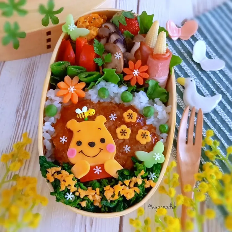 🐝プーさんのチーズハンバーグ弁当🐝|ayano.adshさん