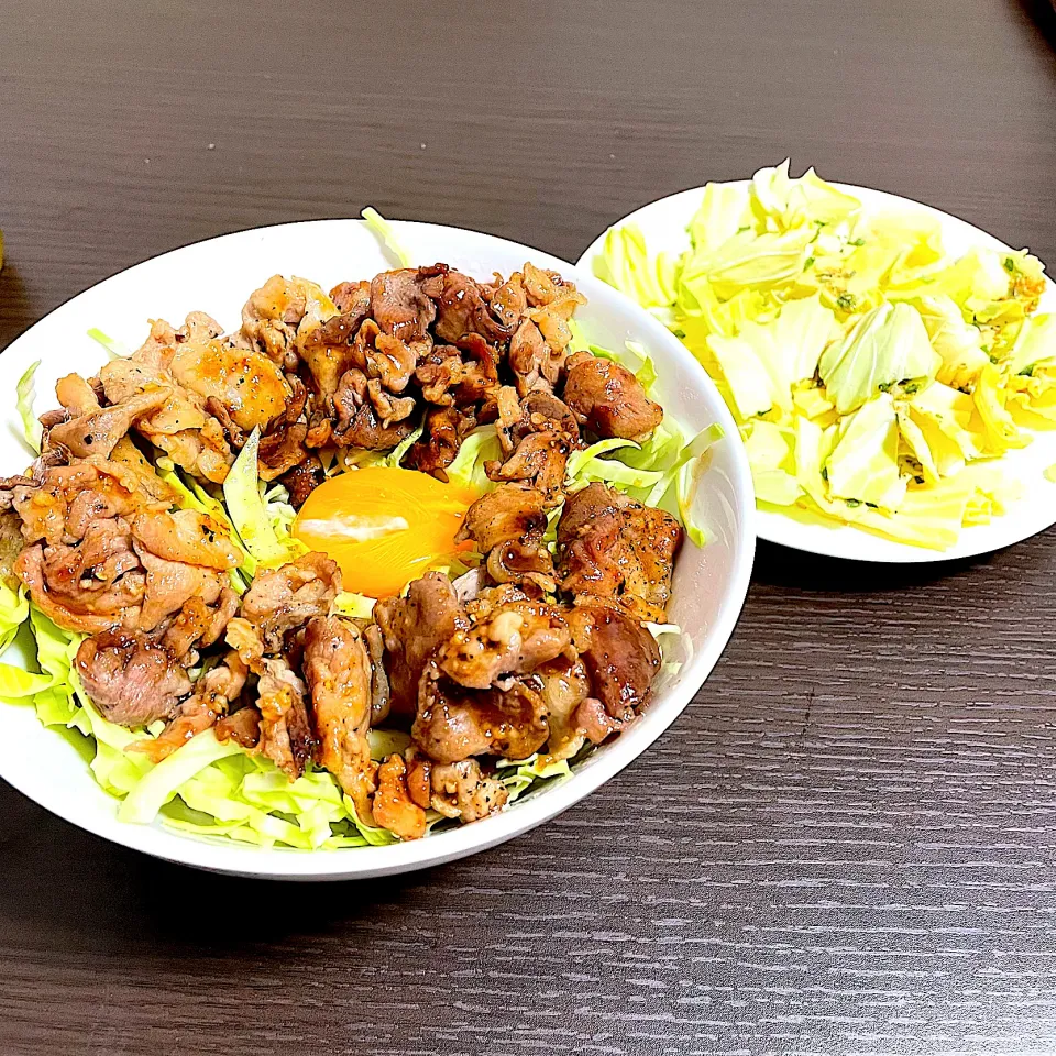 豚丼とキャベツの塩和え|しゅんぺいさん