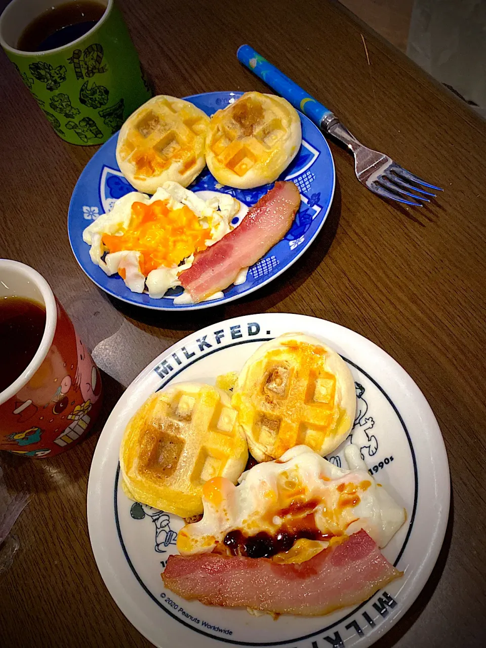 肉まんワッフル🧇　ベーコンエッグ　コーヒー☕️|ch＊K*∀o(^^*)♪さん