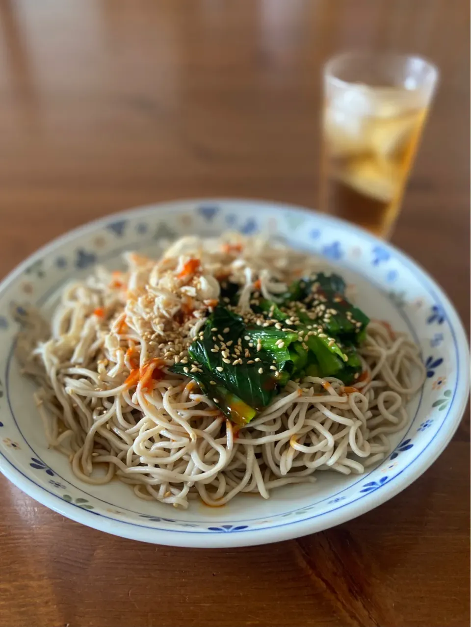 Snapdishの料理写真:3/13の昼食　ピリ辛青菜鶏蕎麦|yoneさん