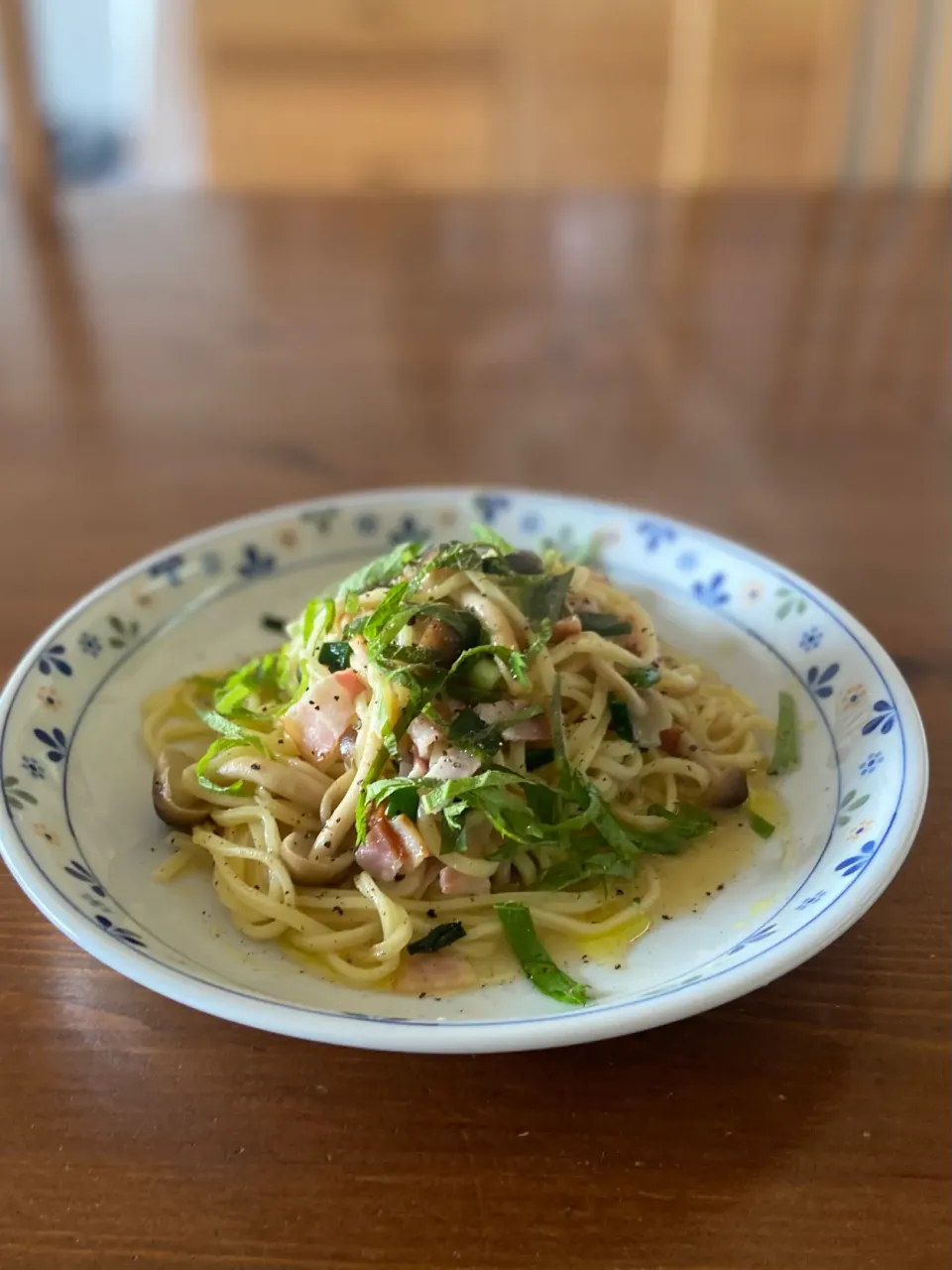 3/14の昼食　ベーコンしめじ和風パスタ！バター醤油味|yoneさん