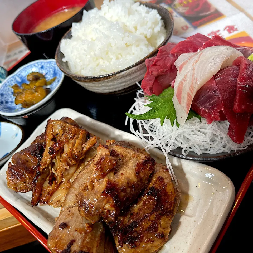 まぐろの尾の身ステーキ定食@はざま(月島)|塩豚骨さん