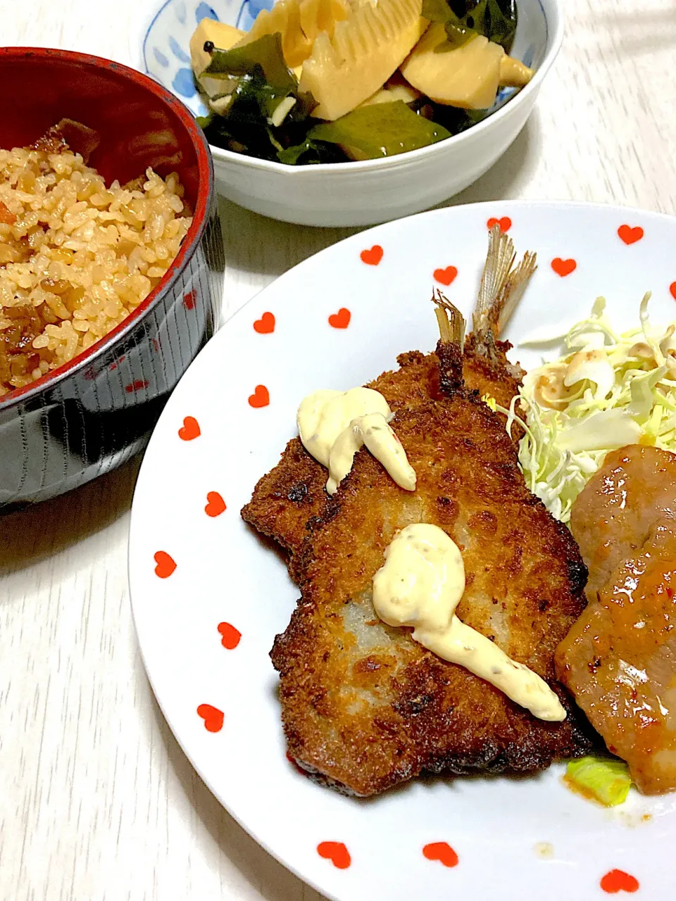 アジフライ、若竹煮、筍ご飯残り|Ayaさん