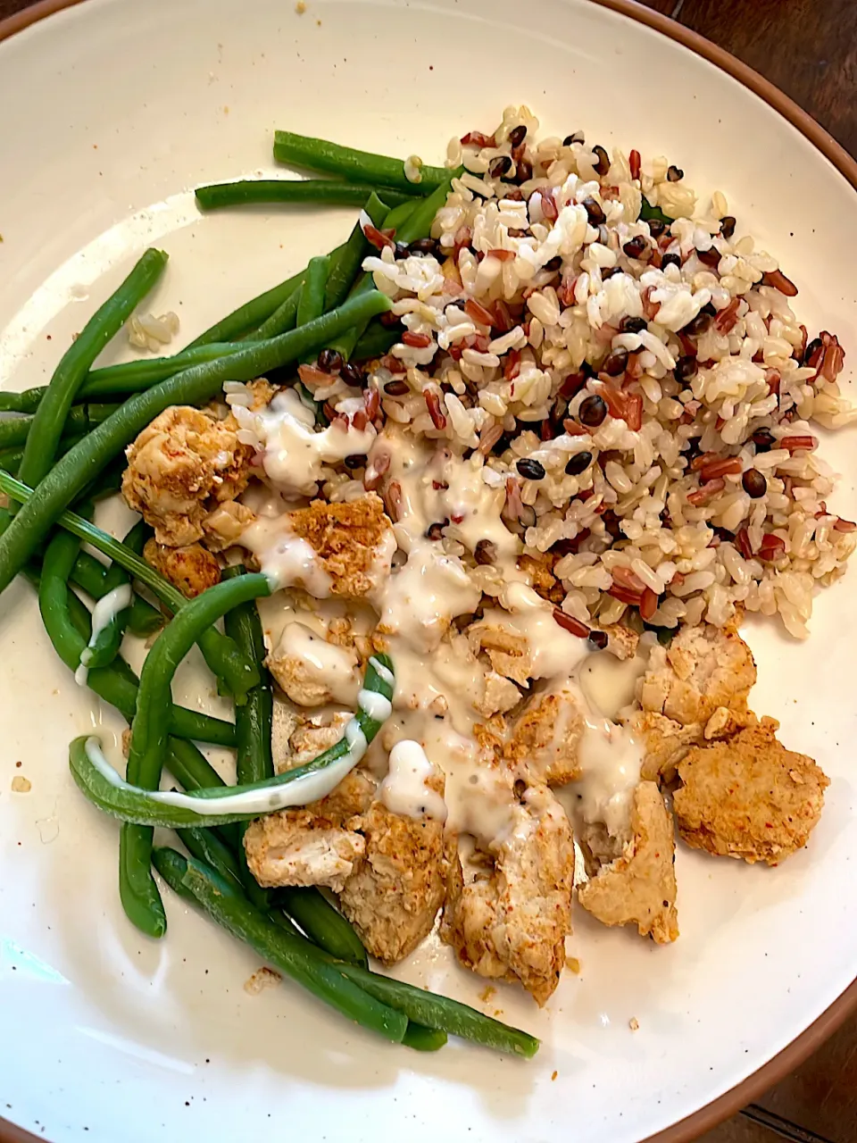 Leftover freezer mashup: 99% Turkey, rice green beans and ranch|kelsさん