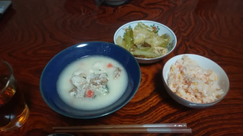 ・混ぜ寿司
・キャベツと揚げ豆腐の卵とじ煮
・クリームスープ|早紀さん