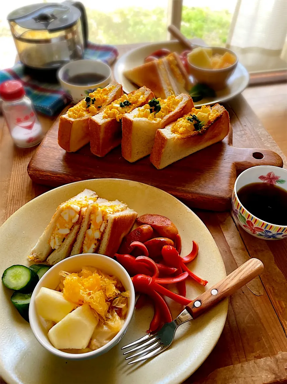 玉子サンドウィッチの朝食^ ^|しんさんさん